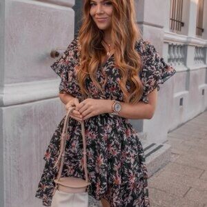 Tularosa Black Floral Print Mini Dress Size XSmall